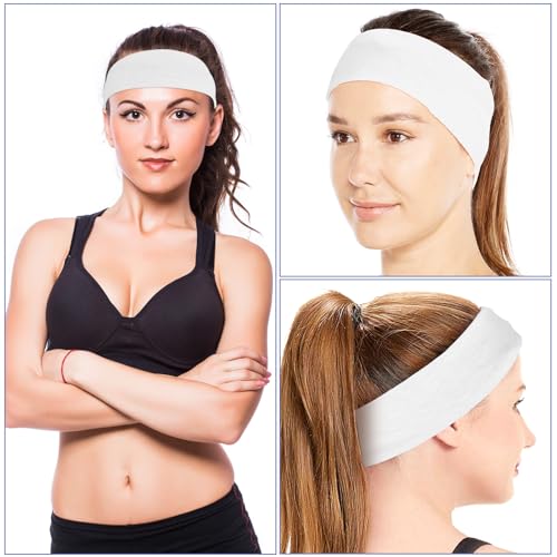 Mabor 3-Piece Non-Slip Elastic White Sweat Headbands for Workout