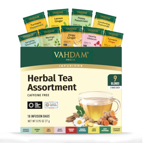 VAHDAM Herbal Tea Sampler, 18 Assorted Caffeine-Free Tea Bags (2 x 9 Pack)