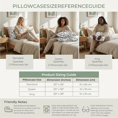 HCORA Queen Pillowcases Set of 2, Soft Printed Microfiber with Zipper, 20x30