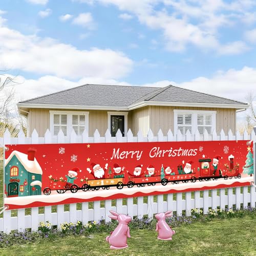 Christmas Train Banner 78.7x17.7 Inch - Santa with Gifts for Outdoor Decor