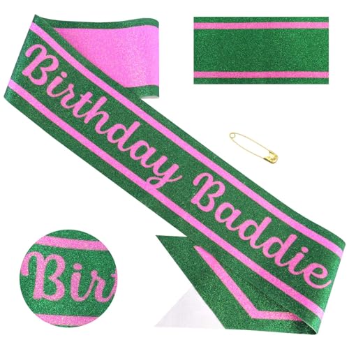 Birthday Baddie Sash Pink and Green Witch Themed Party Accessory