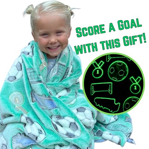 Glow in The Dark Soccer Throw Blanket - Cozy Fleece for Kids, 50"x60" Green