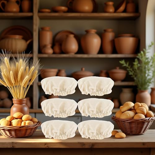6 Beige Sourdough Starter Jar Covers - Elastic Cotton Linen Set