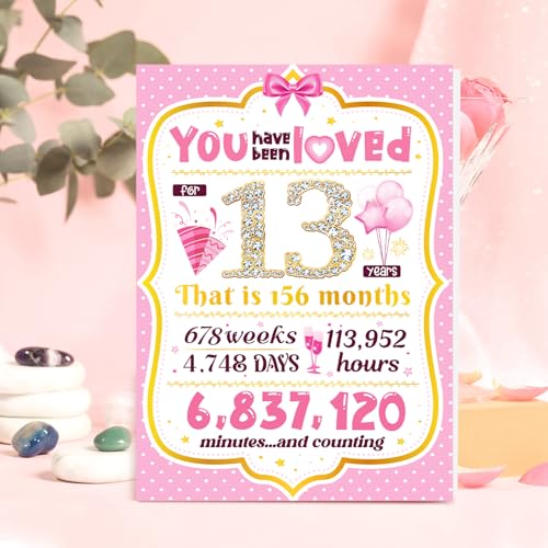 TSVATE 13th Birthday Card for Girls - Pink & Gold Design
