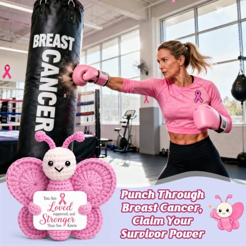 Breast Cancer Awareness Gift for Women - Pink Butterfly Plush & Ribbon Accessory