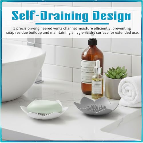 Lotus Silicone Soap Dish Set - 2 PCS Self-Draining Shower Tray