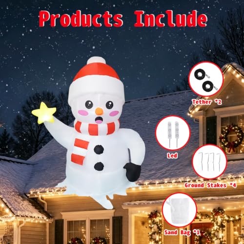 Roof Snowman Inflatable Christmas Decor 6 FT Outdoor Blow Up Snowman with Glowing Star
