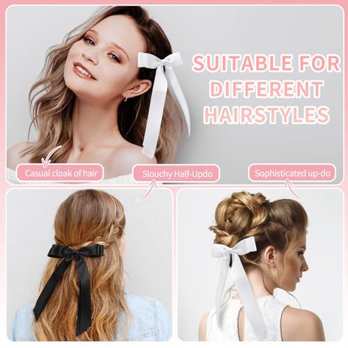 vivinin 4pcs Silky Satin Hair Bows with Long Tails and Alligator Clips