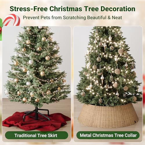 Wicker Christmas Tree Collar 28 Inch Woven Tree Base Cover Brown - Modern Holiday Decor