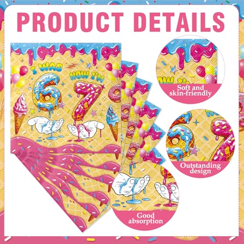 50 Pcs 6-7 Birthday Decorations | Donut Print Napkins Set