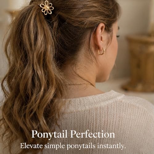 Gold Mini Flower Hair Claw Clips - 10 Pack Tiny Metal Hair Accessories