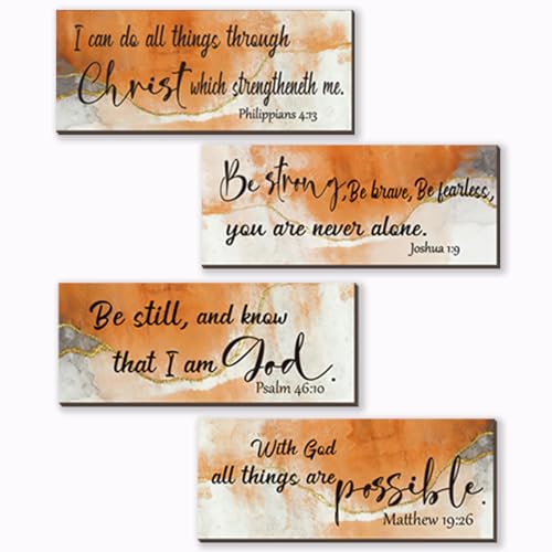 Burnt Orange Bible Verse Wall Art Set - 4 Rustic Decor Pieces