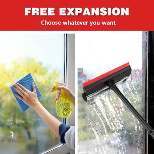 Neeklinny 2-in-1 Window Squeegee with 16" Long Handle for Home & Car Cleaning