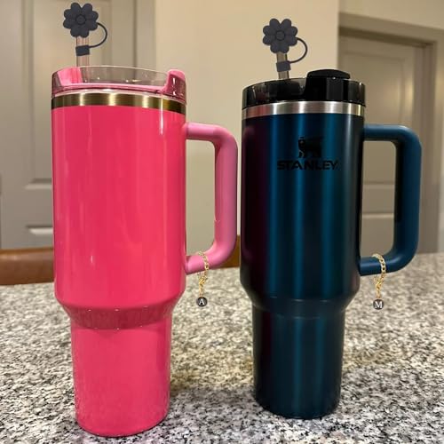 Silicone Flower Straw Cover & Initial Letter Charm for Stanley Cup