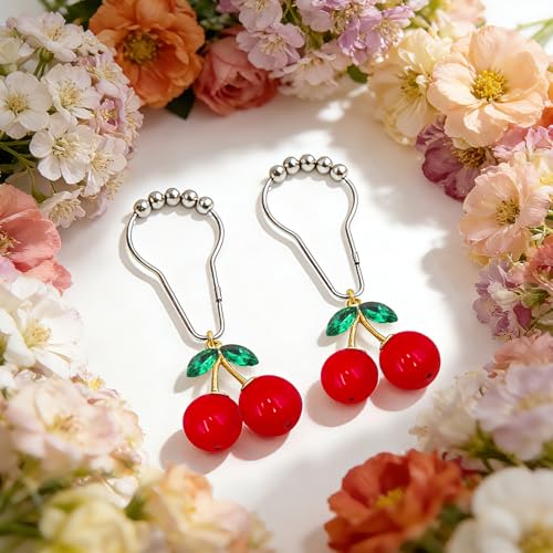 Cherry Shower Curtain Hooks - 15 Pcs Brushed Nickel Rings