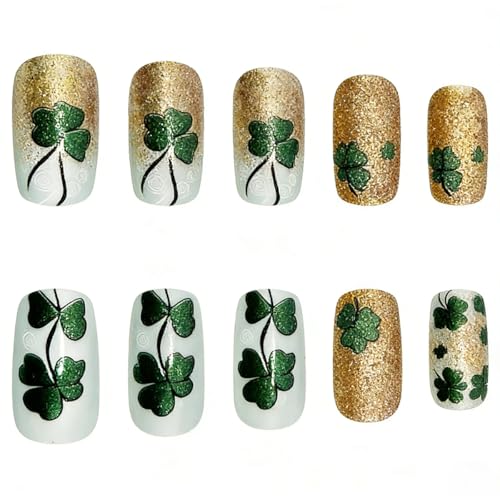 St. Patrick's Day Press on Nails Medium Square Shamrock False Nails