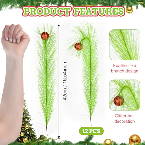 12 Pcs Artificial Pampas Grass Stems - Red & Green Vase Fillers