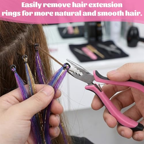 Hair Extension Pliers 3-Hole Mini Tool for Micro and Nano Rings Pink