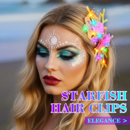 JEAIRTS Light Up Starfish Hair Clips LED Mermaid Shell Headpiece