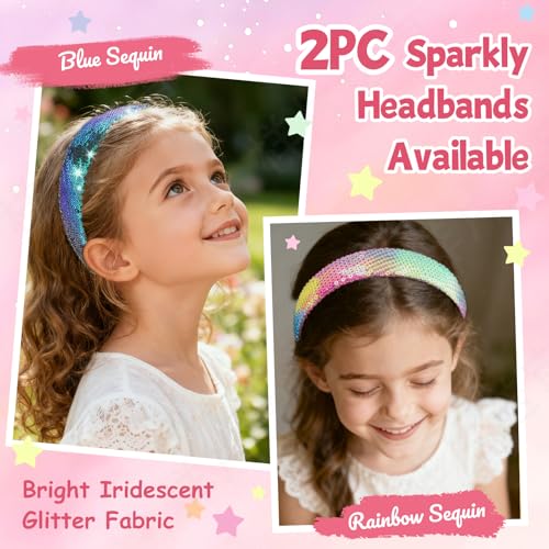 ROISDIYI Sequin Headbands for Girls, 2-Pack Sparkly Glitter Hair Bands