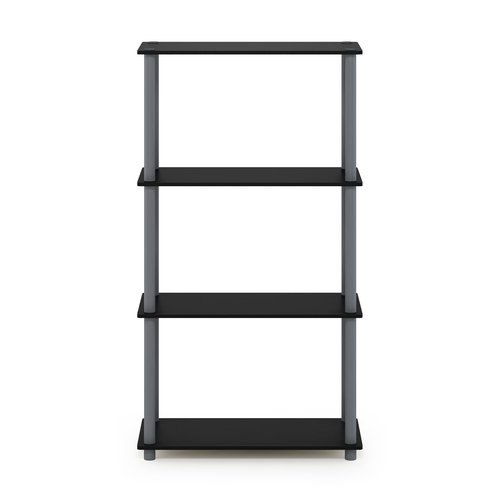 Furinno TURN-N-TUBE Storage Shelves, 4-Tier Toolless Book Shelf, Corner Shelf, Toolless Open Shelves, for Organization and Storage, Living Room, Garage, Home Office, Black
