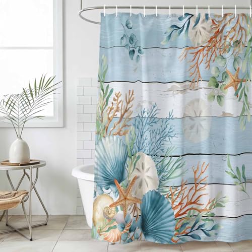 Picpeak Ocean Shells & Coral Shower Curtain, 72"x72" Waterproof Fabric