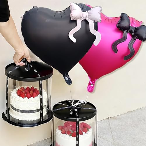 22 Inch Black and Red Heart Foil Balloons with Bow for Party Decor