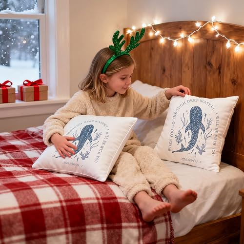 Whale Shark Christian Pillow Cover 18x18 - Coastal Flannel Decor