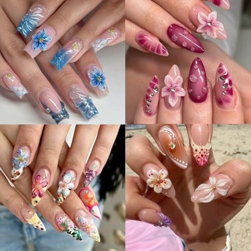 50Pcs 3D Hibiscus Flower Nail Charms Resin Spring Floral Gems