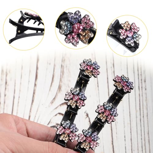 BOXOB Crystal Stone Braided Hair Clips - 2Pcs Shiny Rhinestone Barrettes
