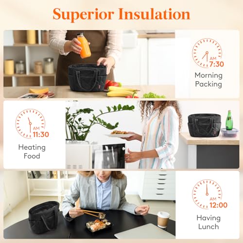 Lifewit Insulated Lunch Box for Women 8L Black Lightweight Puffy Tote