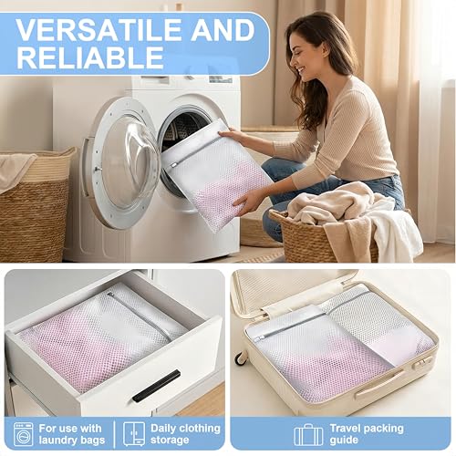 White 3-Pack Mesh Laundry Wash Bags 12x16 Inches - Delicates & Travel Organizer