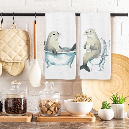 Seal Hand Towels Set - 16x24in Coastal Sea Animal Decorative Bath Towels
