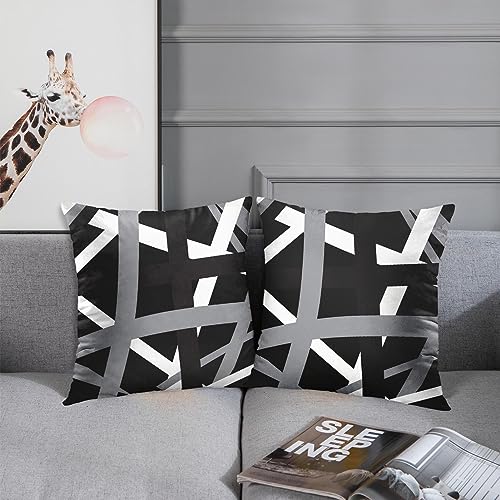Emvency Set of 2 Gray & Black 18 x 18 Inch Striped Pillow Covers - Retro Home Decor