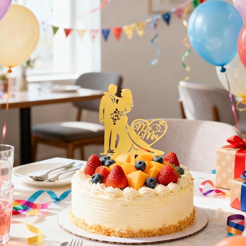 Gold Glitter Mr and Mrs Cake Topper Set - 4 PCS Wedding Decorations
