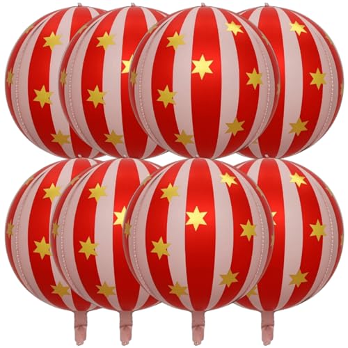 8-Pack Circus Theme Foil Balloons - Red Carnival Party Decorations