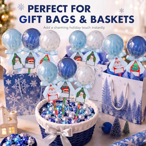 Simgoing Christmas Lollipop Gift Kit - Light Blue, Dark Blue & White Classroom Party Favor, 96 Pieces