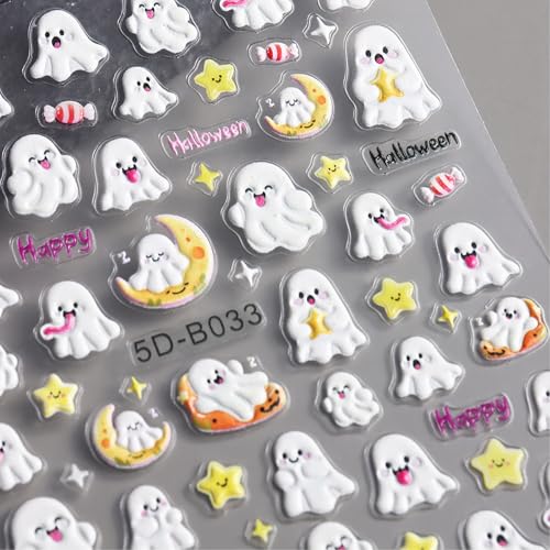 TailaiMei Halloween Nail Stickers Embossed Pumpkin Ghost Decals DIY