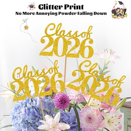 Graduation Decorations 2026 - 12 PCS Gold Glitter Table Centerpieces