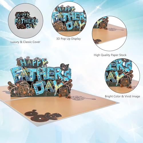 JUESMOS 3D Pop Up Father's Day Card for Dad, Mech Machine Greeting Card