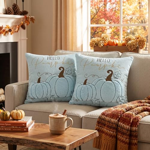 Blue Pumpkin Throw Pillow Covers 18x18 Inch - Set of 2