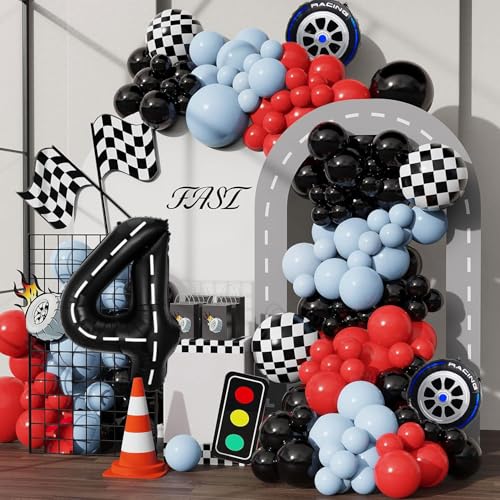 Race Car Birthday Balloons Set - 7 Pcs Foil Decorations for 4th Party