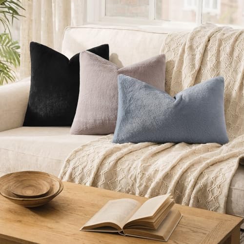 Pallene Black Faux Fur Throw Pillow Covers 18x18 (Set of 2)