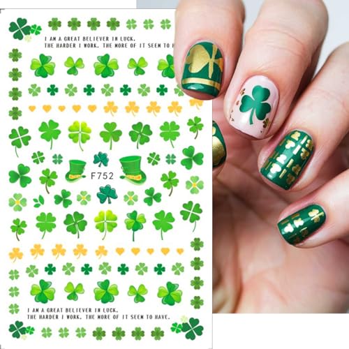 St. Patrick's Day Shamrock Nail Art Stickers 3D Self-Adhesive Lucky Clover Decals 8 Sheets