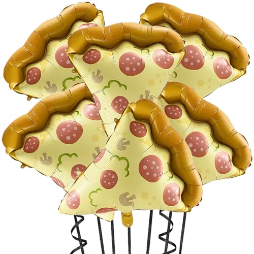 6-Piece Pizza Slice Foil Balloons - 23" Mylar Party Decorations