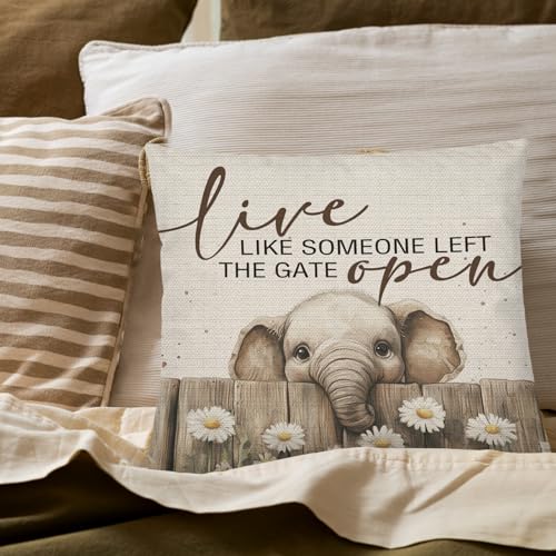 Elephant Decor Pillow Covers 18x18 - Rustic Farmhouse Floral Throw Pillowcase for Living Room & Bedroom