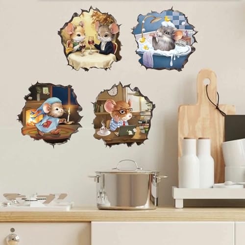 Whimsical Mouse Wall Decals - 4 Pack 5.9" Eco-Friendly Vinyl