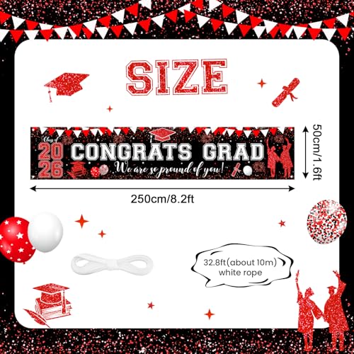 Large Red Black Graduation Banner - Class of 2026 Congrats Grad