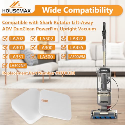 HOUSEMAX Shark-502 Filter Replacement for Shark Lift-Away Vacuum LA300 LA502 Pack of 2