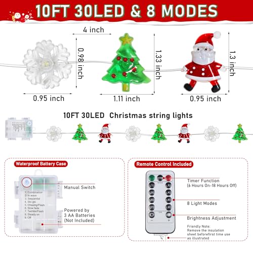 Christmas String Lights 10 FT 30 LED Battery Operated Fairy Lights with Red Green White Variations